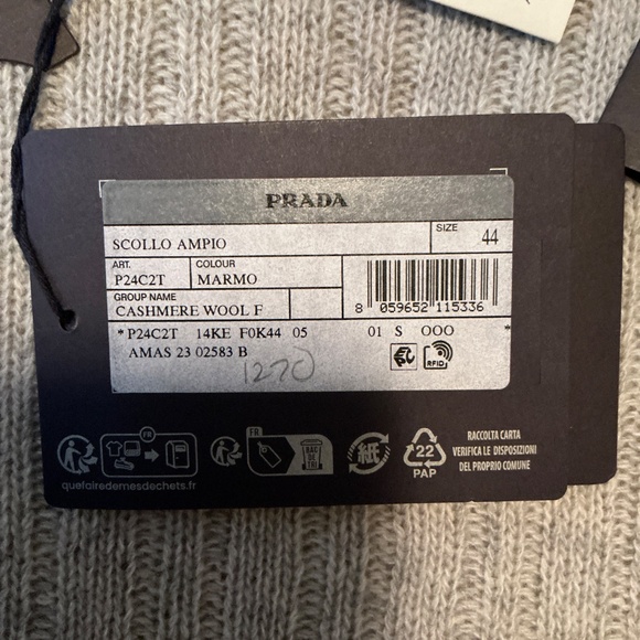 PRADA Sweater: Grey/Cashmere Sz 44 NWT - Picture 7 of 12